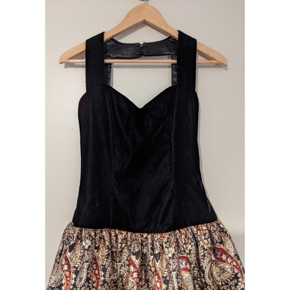 Vintage 80's Scott McClintock Velvet Dress Gold Lamé Skirt - Picture 2 of 9